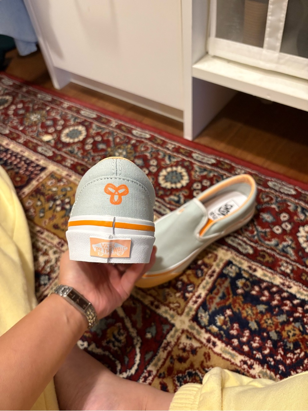 Vans x TNA slip-On Canvas in Light Sage with Orange Trim - Picture 4 of 5